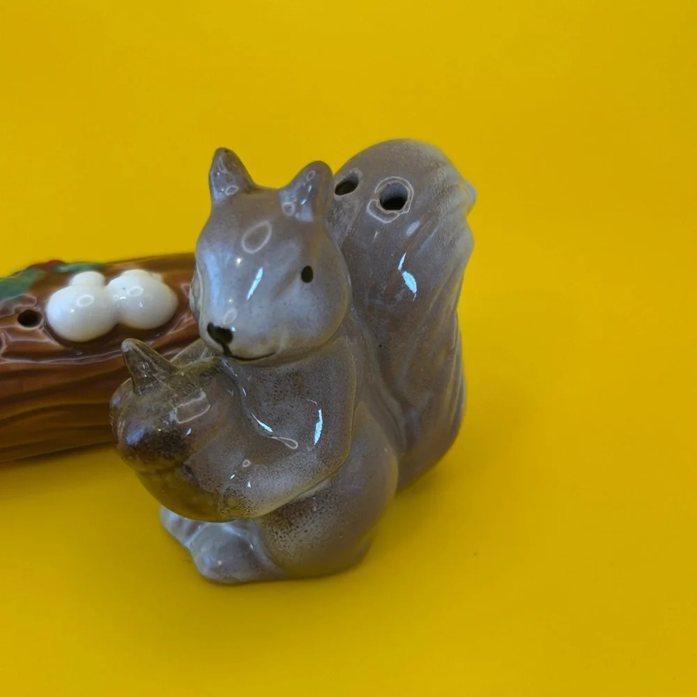 Ceramic Squirrel and Log Salt and Pepper Shakers